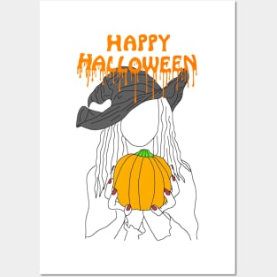 Happy Halloween witch and pumpkin - orange Posters and Art